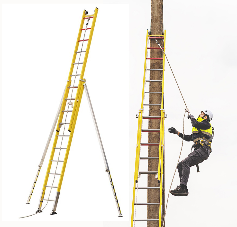 SVELT Fibrasafe 2-delige Uitschuifladder palen/pilaren met Valbeveiliging (FSFP) tot 8,25 m (2x10 sporten 4,89 m 23,0 kg)