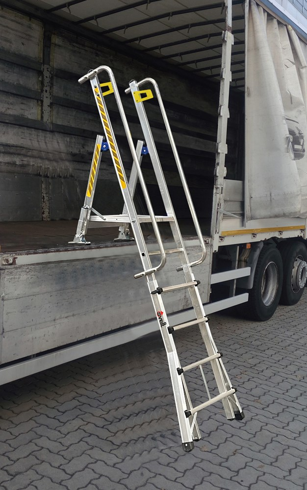 [SABYSS7] SVELT Teleskopierbare Plattformleiter für Lastkraftwagen 1,0 - 2,3 m (4+3 stufen 1,0 - 1,52 m 12 kg)