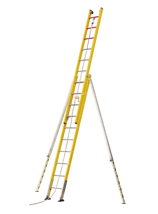 [FIBRASEFSA8+8] SVELT Fibrasafe 2-section Extension Ladder with Anti-fall device (FSF) up to 8.25 m (2x8 rungs 3,77 m 20,0 kg)